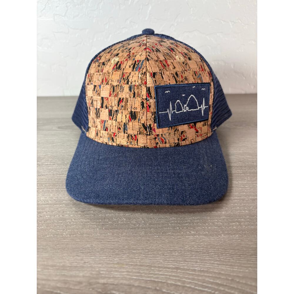The Heartbeat Brand/ Merrell Cabo Blue Brown Cork Men's Trucker Hat-‎ EUC